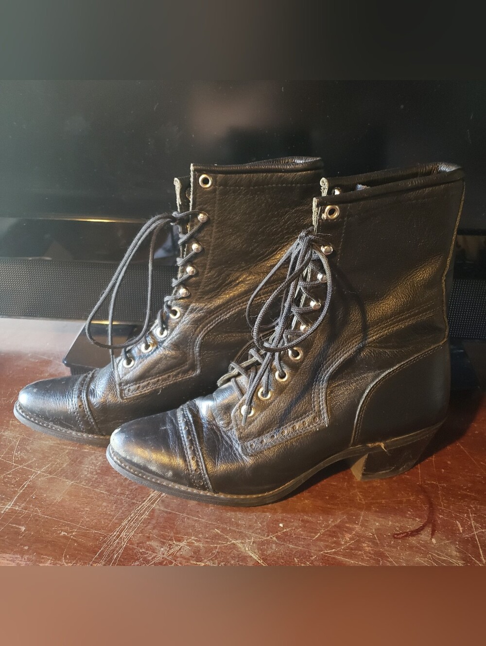 Vintage Capezio Black Leather Granny Witch Victorian Lace-up Boots Sz 8